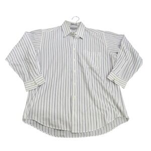 Windridge Mens Pinstripe Button Down Dress Shirt White Navy Blue 16.5 32/33